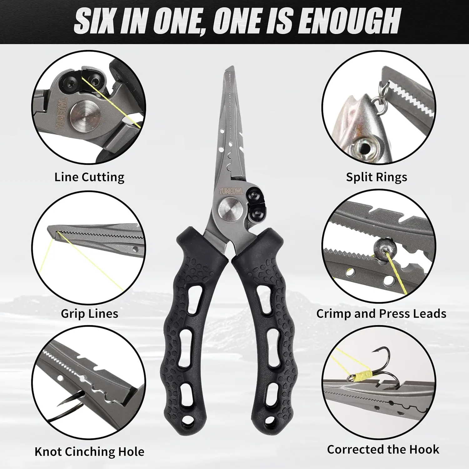 Fishing Pliers with Innovative Ergonomical Handle, Corrosion Saltwater Resistant,Fishing Multitool Hook Remover Braided Fishing Line Cutting, Split Ring with Coiled Lanyard and Sheath
