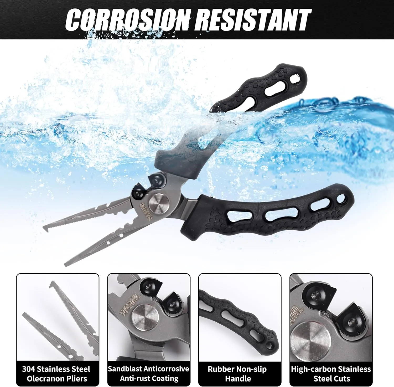 Fishing Pliers with Innovative Ergonomical Handle, Corrosion Saltwater Resistant,Fishing Multitool Hook Remover Braided Fishing Line Cutting, Split Ring with Coiled Lanyard and Sheath