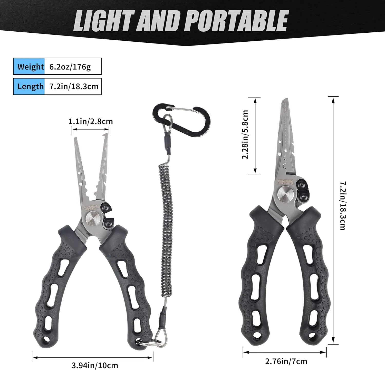 Fishing Pliers with Innovative Ergonomical Handle, Corrosion Saltwater Resistant,Fishing Multitool Hook Remover Braided Fishing Line Cutting, Split Ring with Coiled Lanyard and Sheath