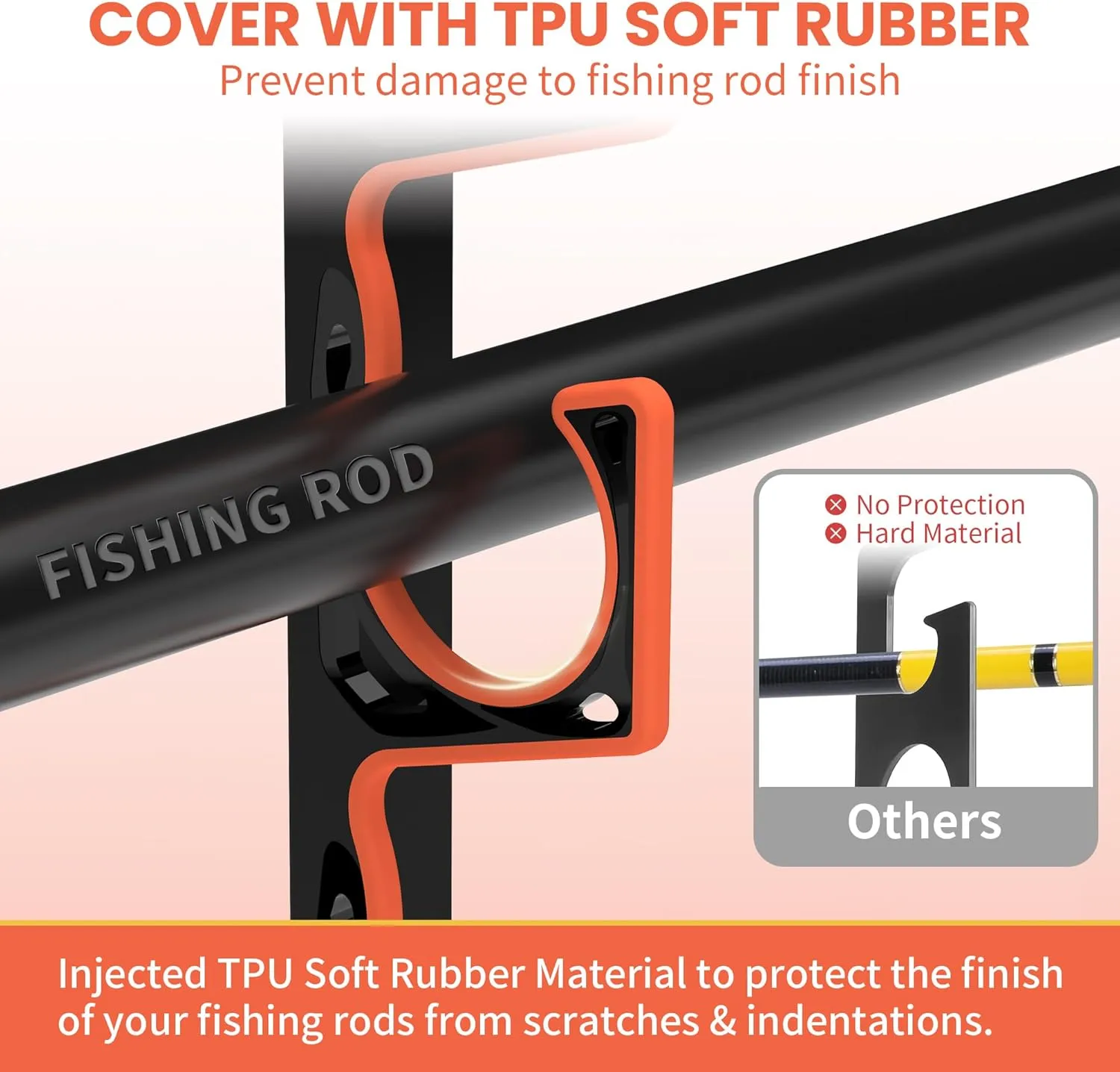 Fishing Rod Holder for Garage, H5 Wall or Ceiling Mounted Fishing Pole Holders with Soft Protective Pad, Fishing Rod Storage Organizer, Horizontal Fishing Rod Wall Mount Nets Storage (4 PACK)
