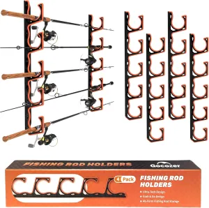 Fishing Rod Holder for Garage, H5 Wall or Ceiling Mounted Fishing Pole Holders with Soft Protective Pad, Fishing Rod Storage Organizer, Horizontal Fishing Rod Wall Mount Nets Storage (4 PACK)
