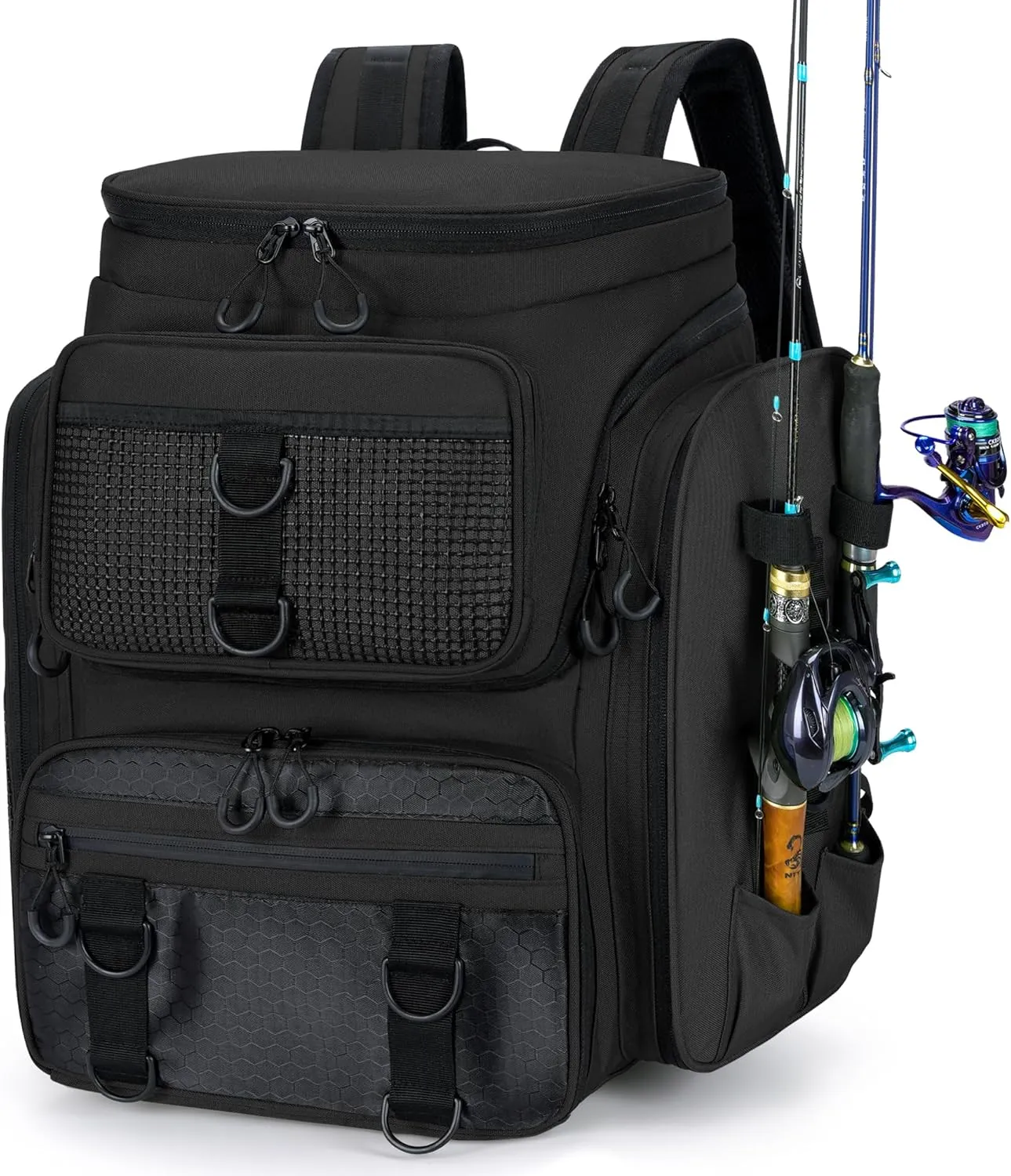 Fishing Tackle Backpack with Rod Holders, 41L Large Water-Resistant Fishing Bag with 18 Pockets - Storing Fishing Gear & Equipment, Gifts for Men/Women/Husband/Father