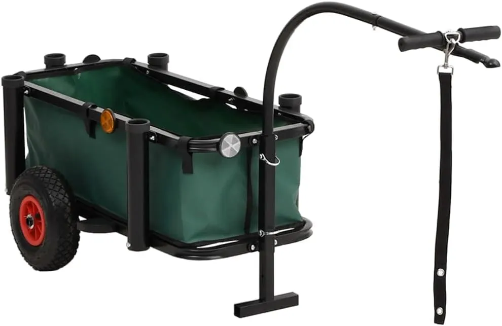 Fishing Trolley with Bag Black Steel,Fishing and Camping Trolley Sturdy, Portable, and Organized Storage Islands and Carts