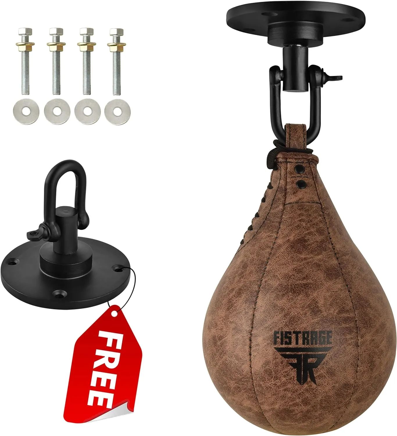 FISTRAGE Speed Bag Boxing Ball Leather MMA Muay Thai Training Punching Dodge Striking Kit with Free Hanging Swivel Workout Speedball Kicking Platform Equipment