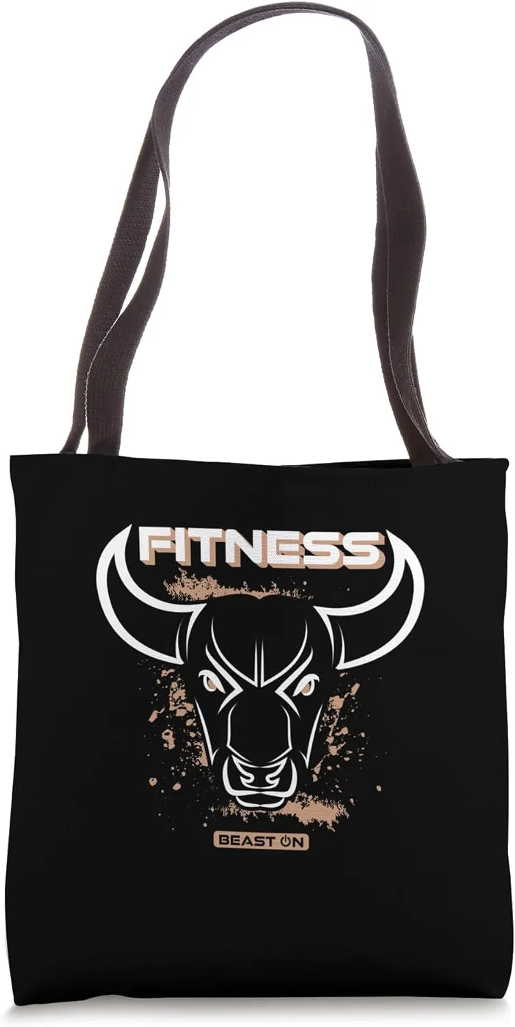 Fitness Bull Head Beige Gym Training Gains Cool Fitness Tote Bag