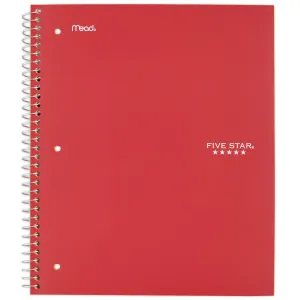 Five Star® Wirebound Notebook with Two Pockets, 1-Subject, Medium/College Rule, Red Cover, (100) 11 x 8.5 Sheets