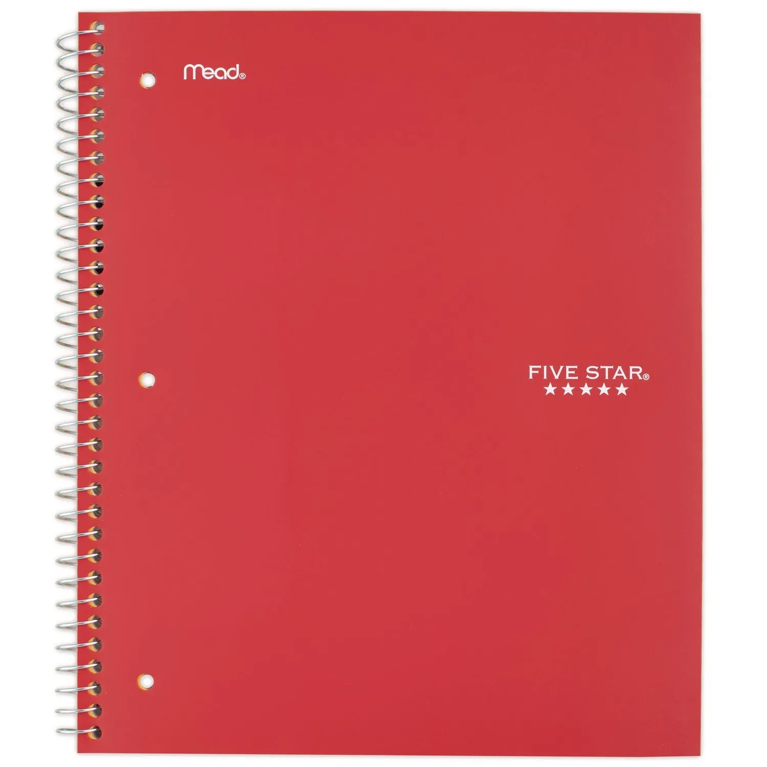 Five Star® Wirebound Notebook with Two Pockets, 1-Subject, Medium/College Rule, Red Cover, (100) 11 x 8.5 Sheets