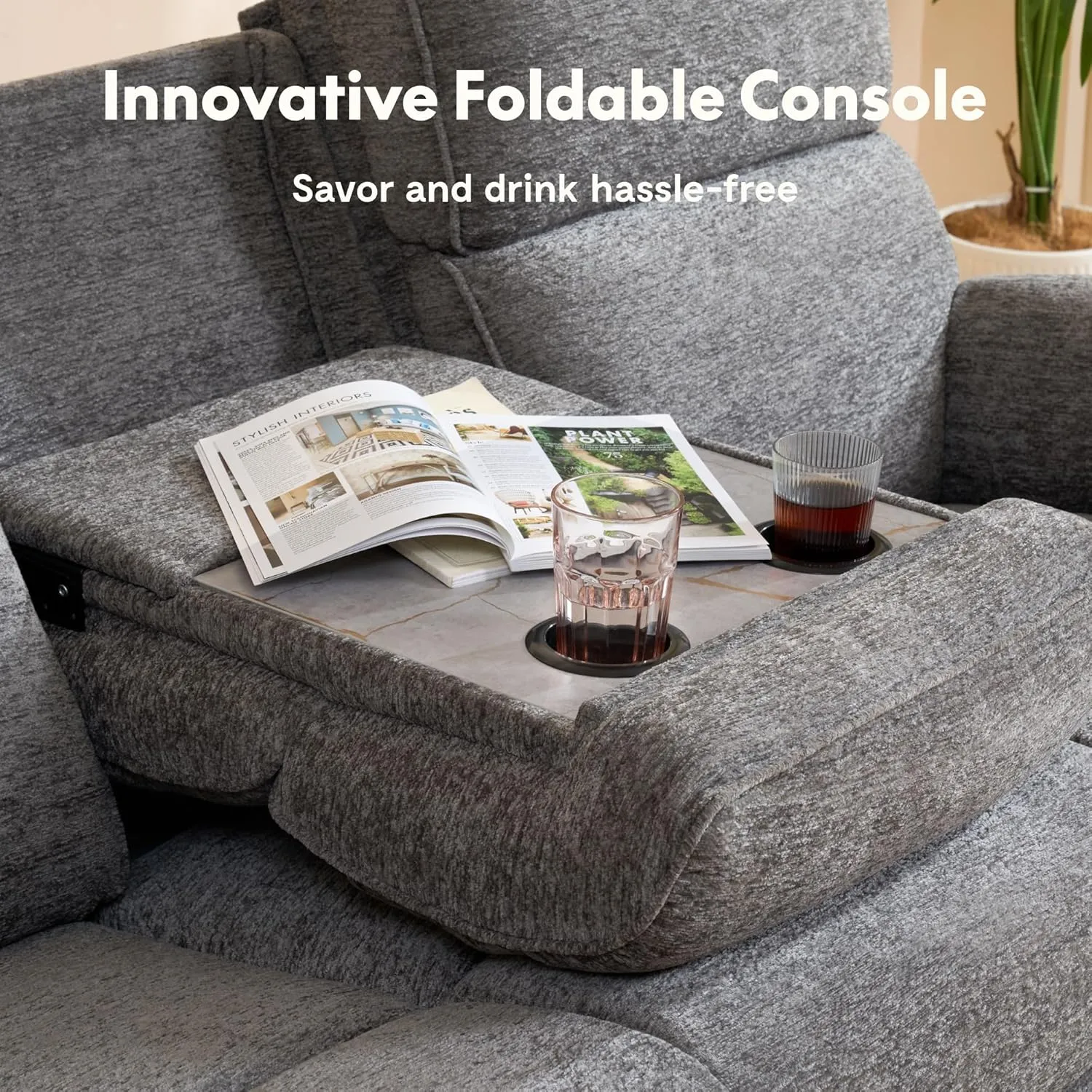 FLEXISPOT Power Recliner Sofa, Zero Gravity Couch, 3-Seat Sofa with Massage & Heat, Cup Holders, USB/Type-C Charging Ports, Electric Reclining Couch for Living Room, Gray (XS4)