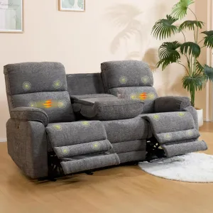 FLEXISPOT Power Recliner Sofa, Zero Gravity Couch, 3-Seat Sofa with Massage & Heat, Cup Holders, USB/Type-C Charging Ports, Electric Reclining Couch for Living Room, Gray (XS4)