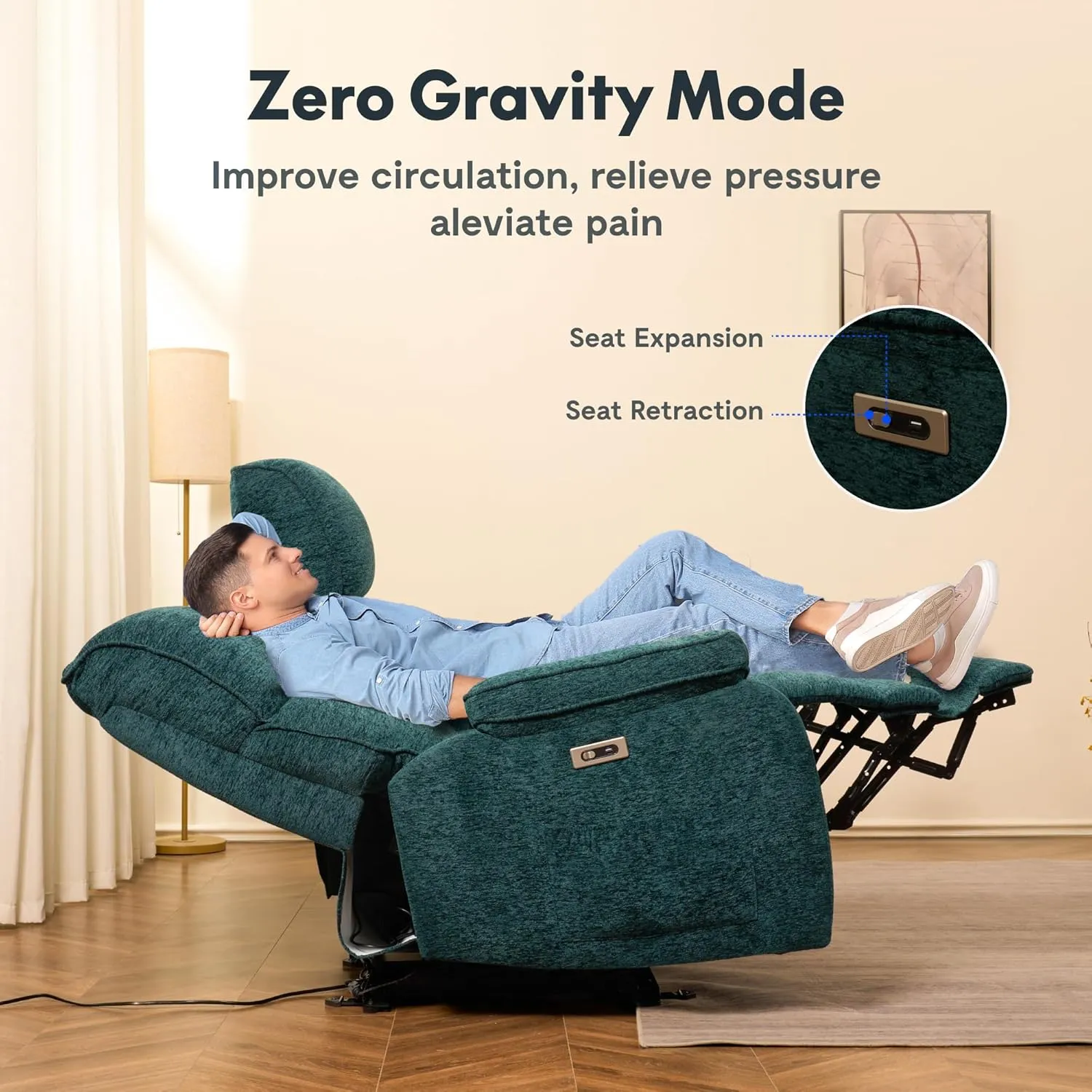 FLEXISPOT Power Recliner Sofa, Zero Gravity Couch, Home Theater Seating with Massage & Heat, Cup Holders, USB/Type-C Charging Ports, Electric Reclining Couch for Living Room, Teal (XS4)