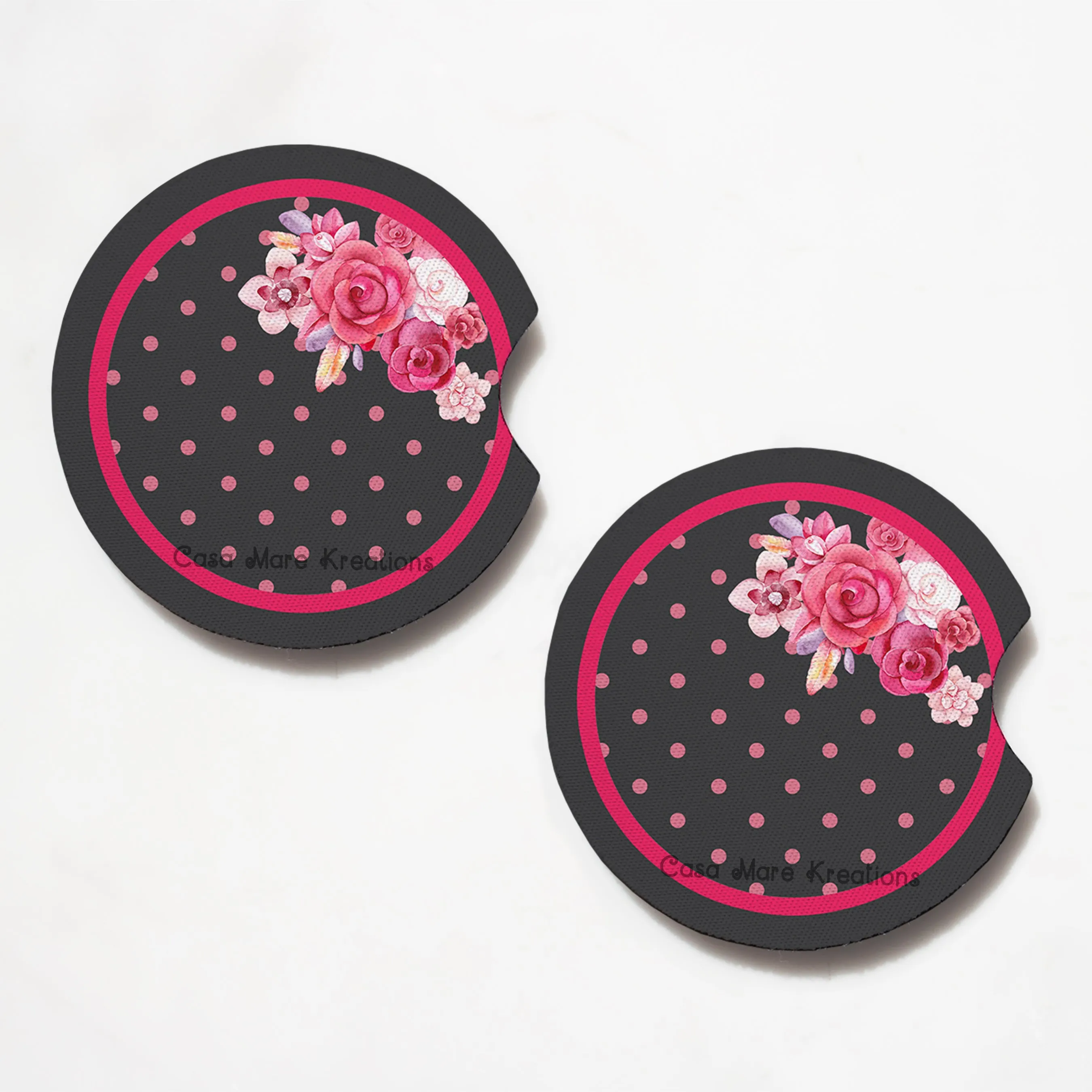 Floral Polka Dot Print 2.75" Car Coasters