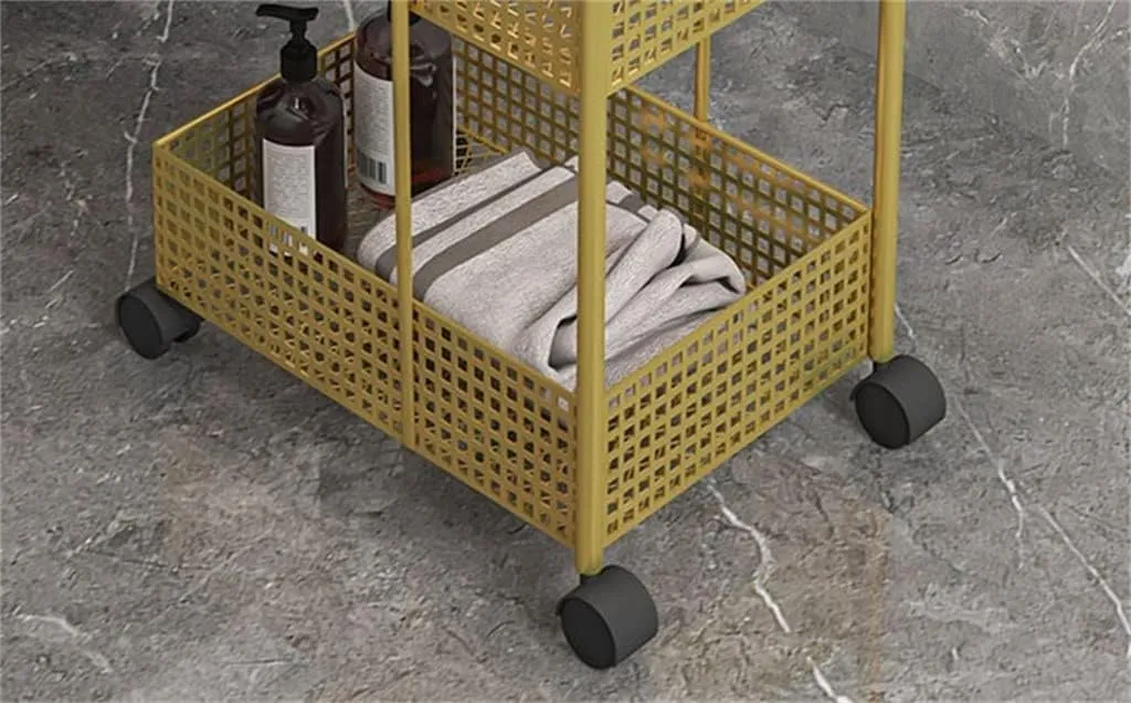 FLYIFE Iron Rack Bedroom Kitchen Metal Mobile Bathroom Storage Rack Wheeled Trolley Gold Kitchen Cart Kitchen Island/Gold/40X29X96