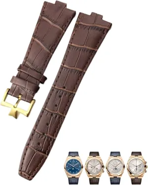 For Vacheron Constantin Overseas Bamboo Grain Genuine Leather Watch Bands Convex Interface Watch Strap 25 * 7mm