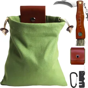 Foraging Pouch Leather Canvas Collapsible Bag Water Resistant Outdoor Camping Storage with 3-in-1 Tool and Accessories for Foraging, Cycling, Hunting, Camping, Hiking and Adventure