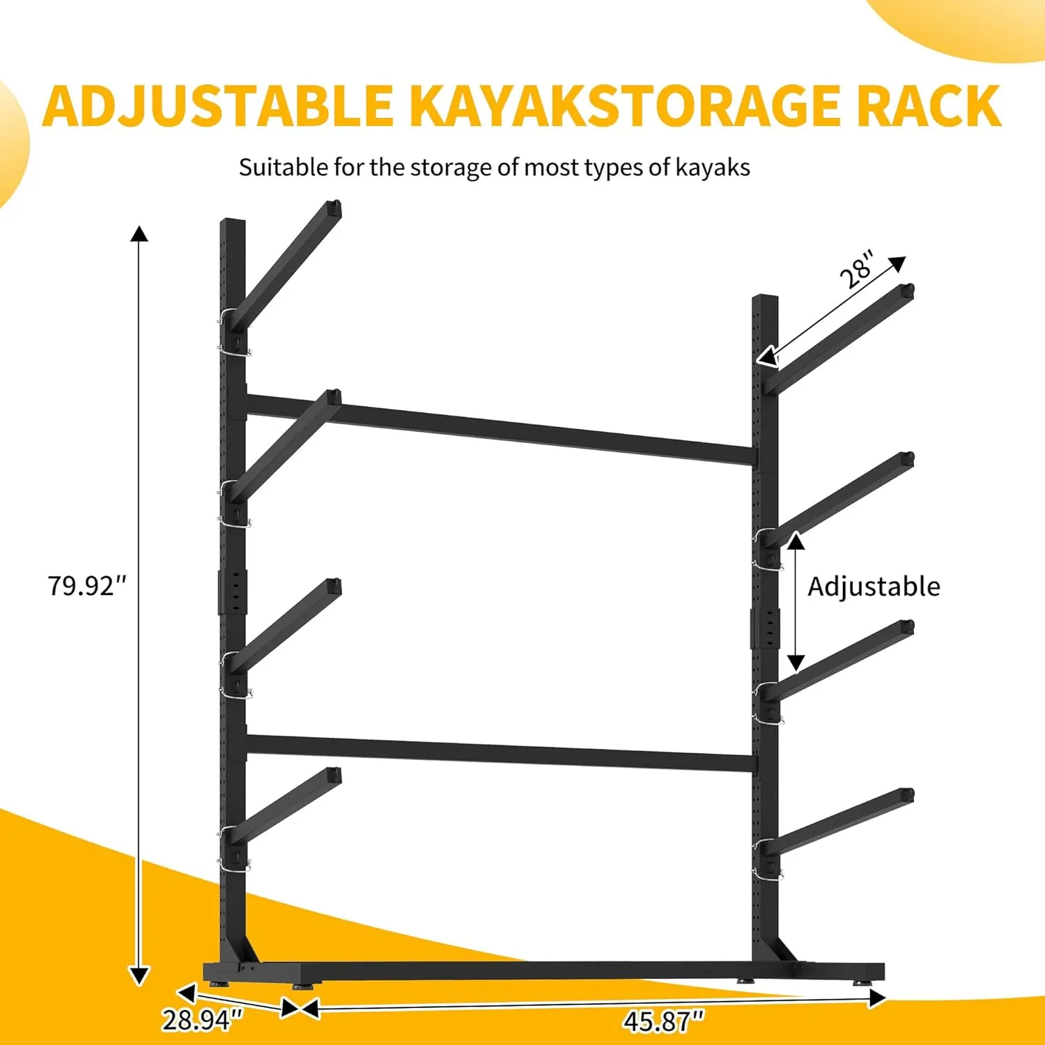 Freestanding Kayak Storage Rack, Heavy Duty Metal Kayak Stand with Lockable Wheels, Adjustable Kayak Holders for Canoes, SUP, Sled, Paddle Board & Surfboard, Garage, Indoor & Outdoor Use