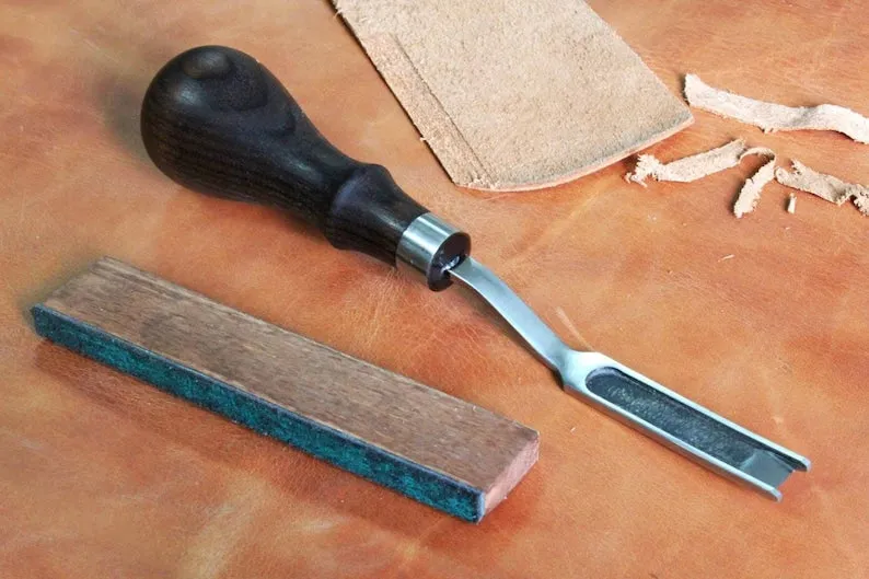 French Leather Skiver With Sharpener Tool, Handmade Leather Skiving Tool For Edges
