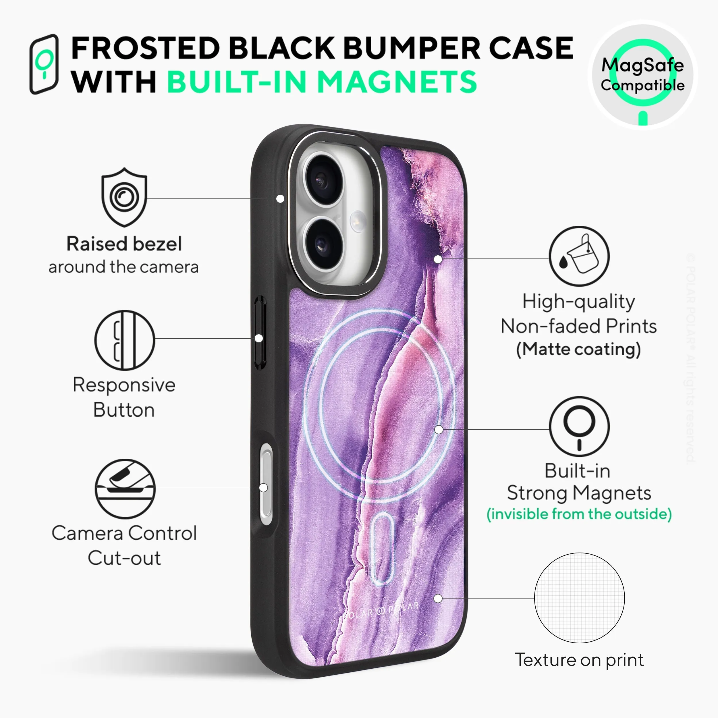 French Violet - iPhone 16 Pro Frosted Black Bumper MagSafe Case