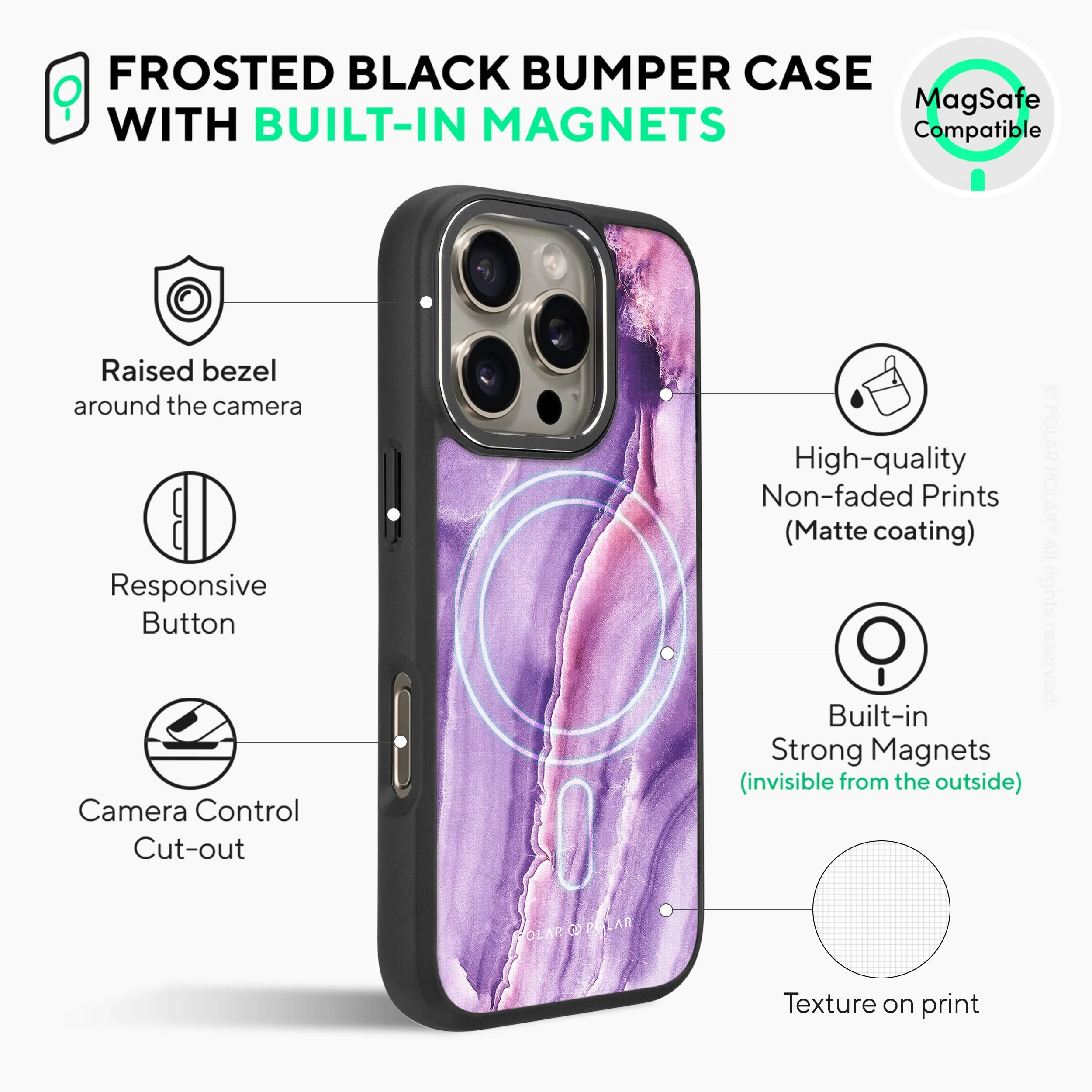 French Violet - iPhone 16 Pro Max Frosted Black Bumper MagSafe Case