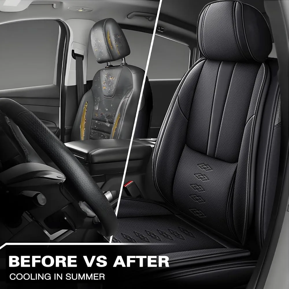 Front Seat Covers for Chevrolet Blazer EV 2024 2025,Leather Car Seat Cover,Soft Seat Cushion Covers with Airbag,Waterproof Automobile Seat Protectors for Blazer EV(Black,Deluxe)