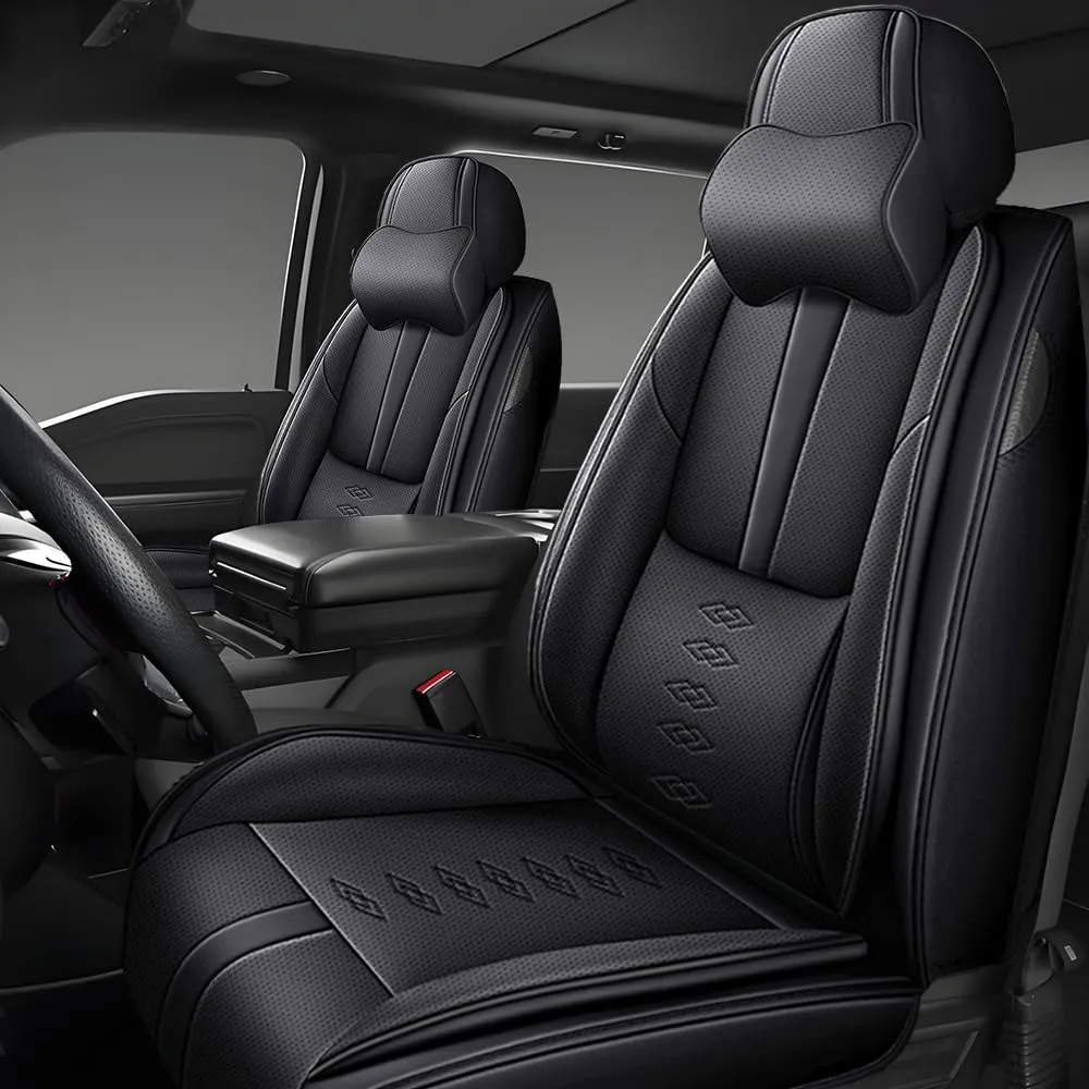 Front Seat Covers for Chevrolet Blazer EV 2024 2025,Leather Car Seat Cover,Soft Seat Cushion Covers with Airbag,Waterproof Automobile Seat Protectors for Blazer EV(Black,Deluxe)