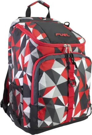 FUEL Top Load Sport Unisex Hiking Camping Carry On Luggage Backpack Bag, for Work, Outdoors, Gym, Red Geo