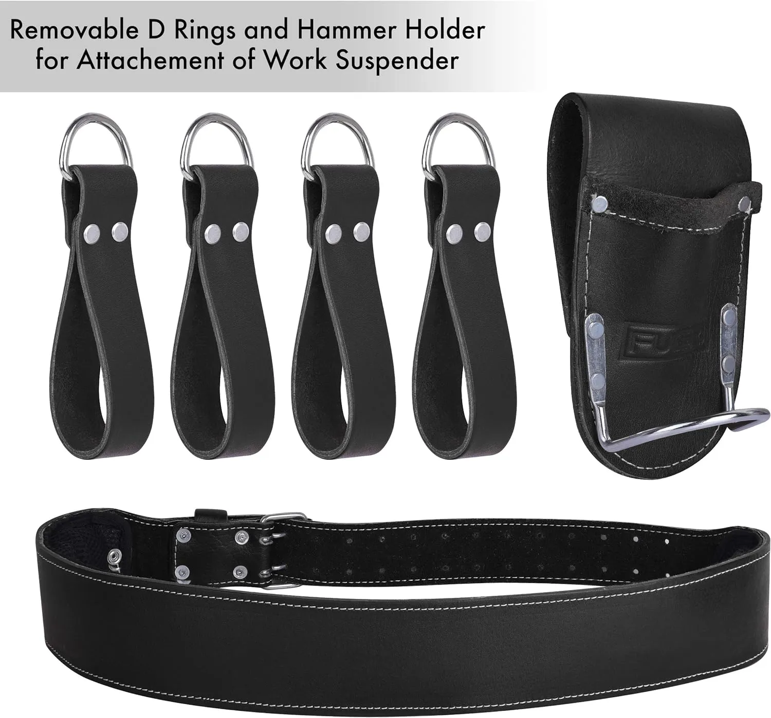FUERI Leather Tool Belt Heavy Duty Bags Pouches Dual Hammer Holsters for Men Construction Carpenter Electrician Framer Women