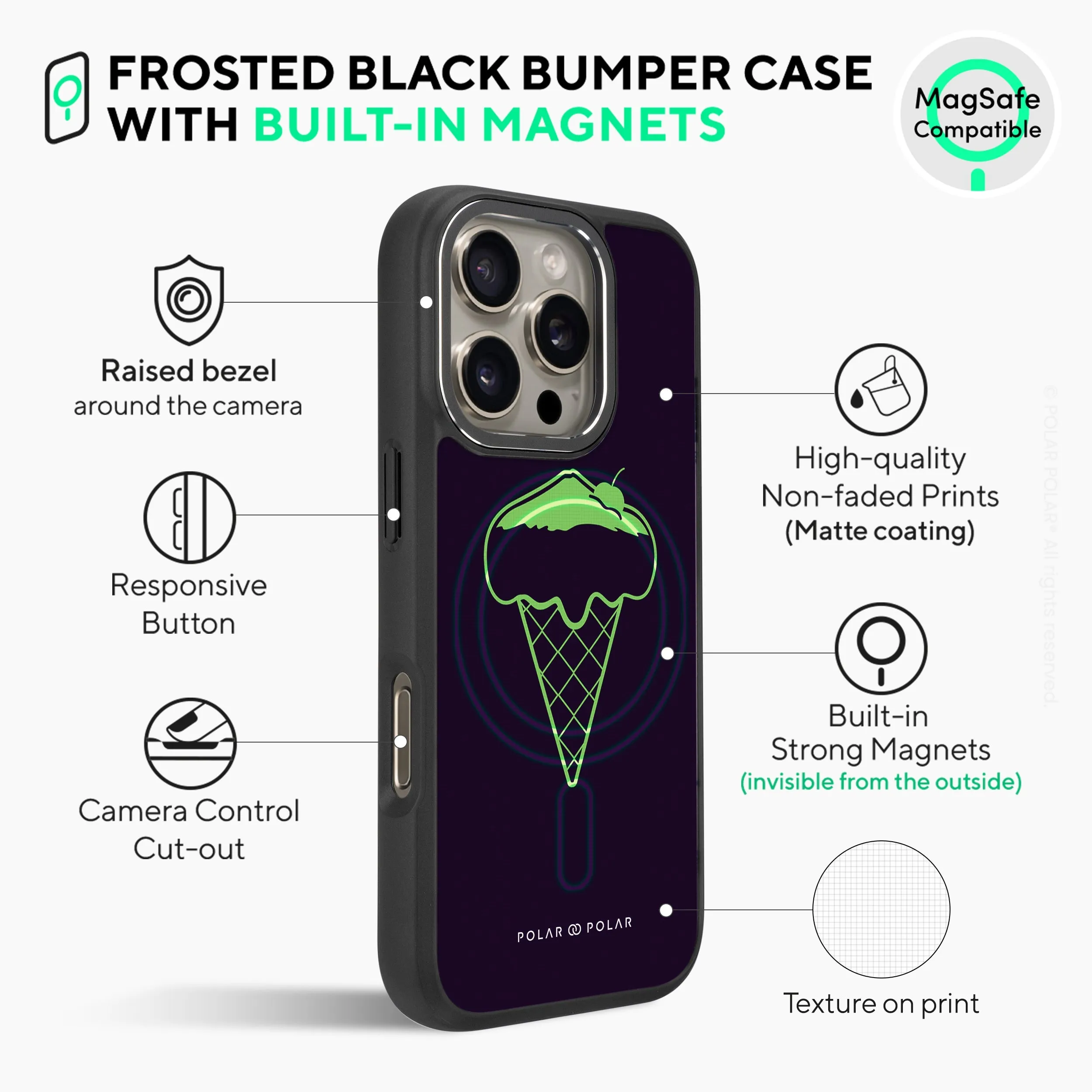 Fujisan Black Ice Cream - iPhone 16 Pro Frosted Black Bumper MagSafe Case