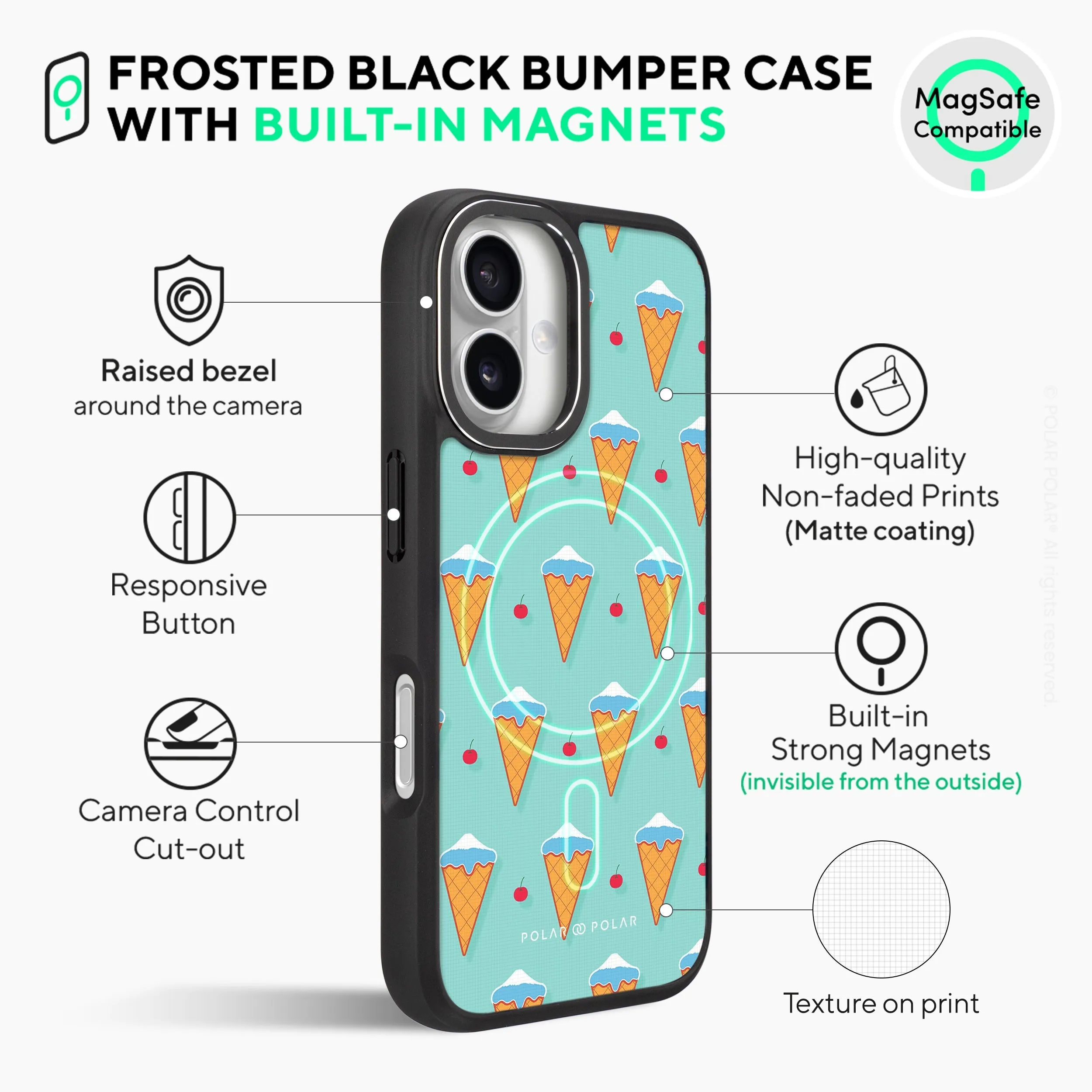 Fujisan Lake Blue Ice Cream - iPhone 16 Plus Frosted Black Bumper MagSafe Case