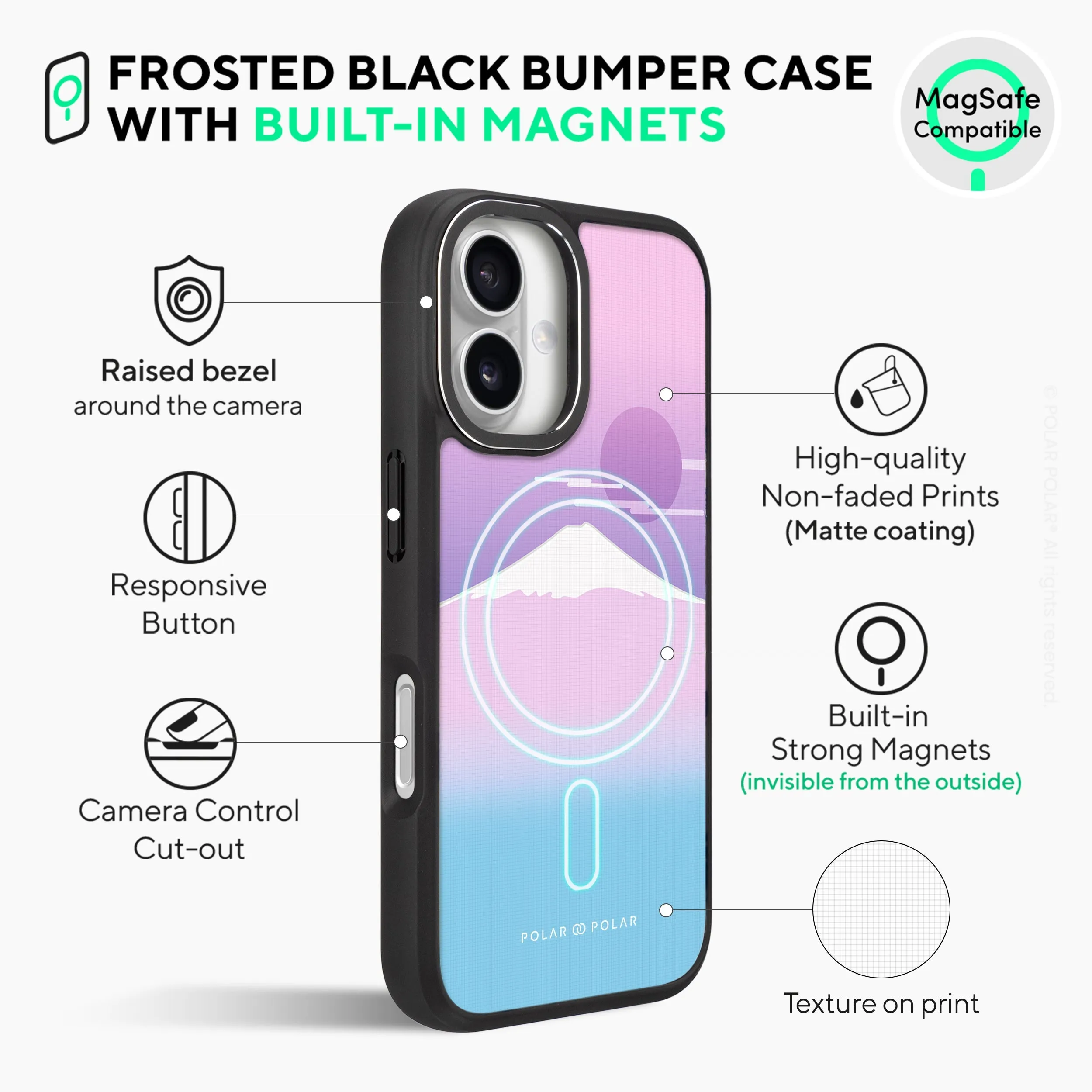Fujisan Romance - iPhone 16 Frosted Black Bumper MagSafe Case
