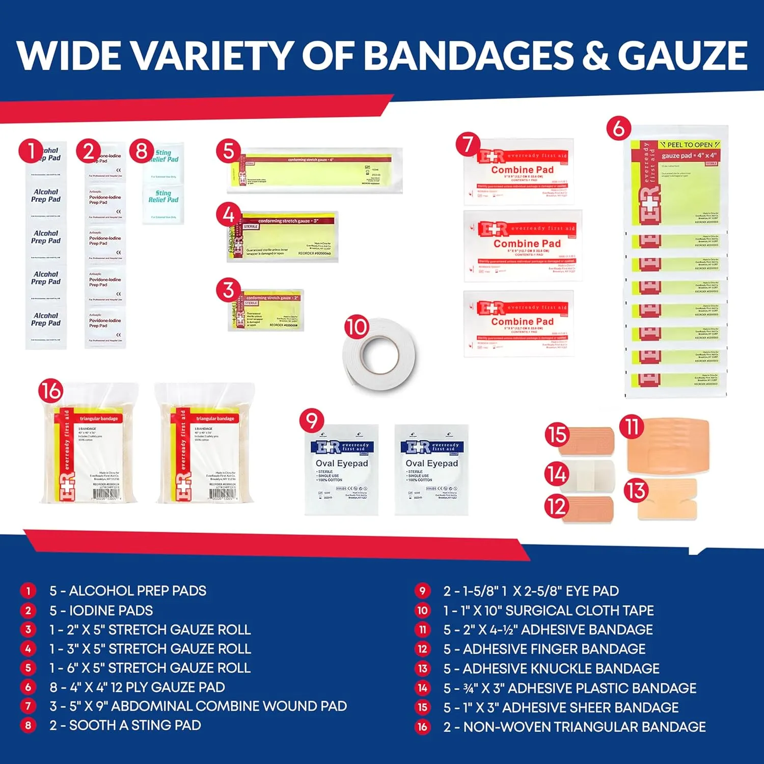 Fully Stocked Trauma First Aid Kit – First Responder II Bag with Tools, Gauze, Bandages, Scissors & Gloves – Compact & Portable – OSHA and ANSI Compliant – Blue - FSA/HSA Eligible