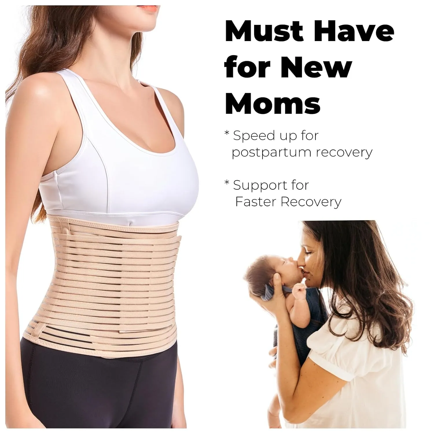Funcy Women/Men Abdominal Binder for Post Surgery, Postpartum Belly Band for Postpartum Moms, Optimal Support for Rapid Recovery (Beige, Medium)
