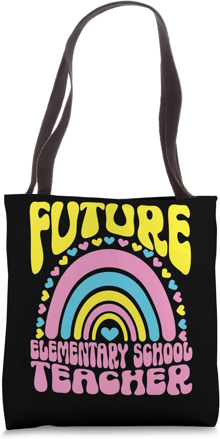 Future Elementary School Teacher Retro Rainbow Occupation Tote Bag