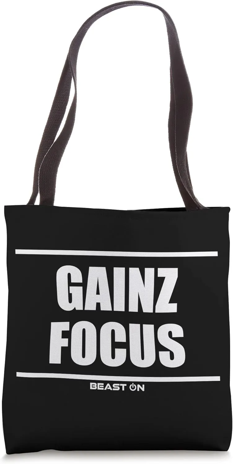 Gains Gainz Focus Gym Fitness Motivation Bodybuilding Gains Tote Bag
