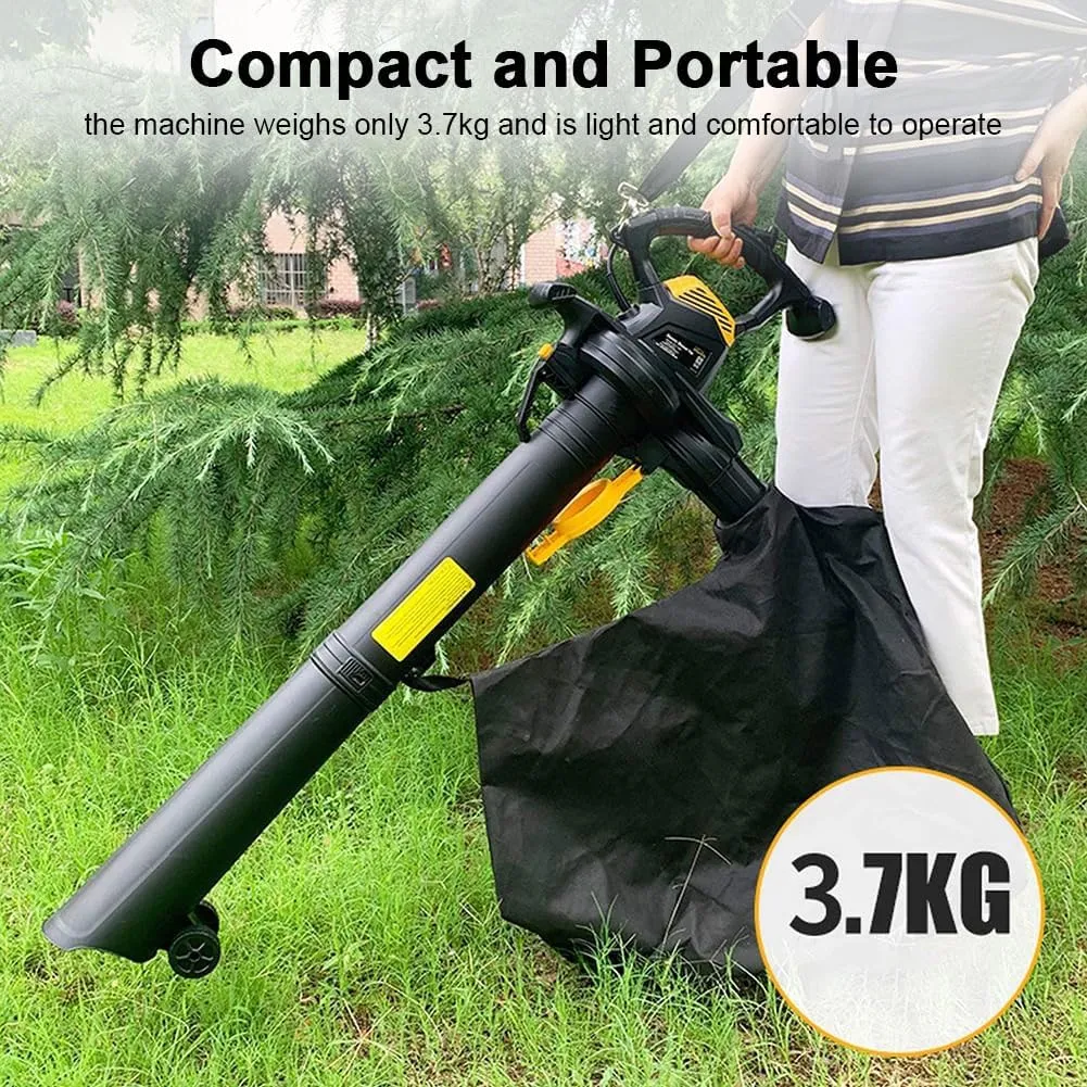 Garden Leaf Blower and Wheeled Vacuum Shredder, 3800W 3-in-1 Leaf Blower with Collection Bag, 6 Speed ??Adjustable, Strong Suction (15 Meters Wire)
