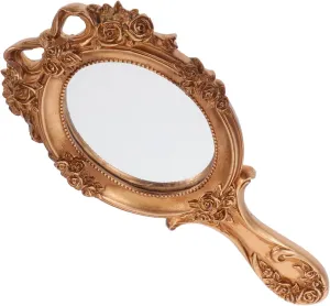 Garneck Vintage Hand Mirror Embossed Pattern Handheld Makeup Mirror Painted Design for Travel Vanities