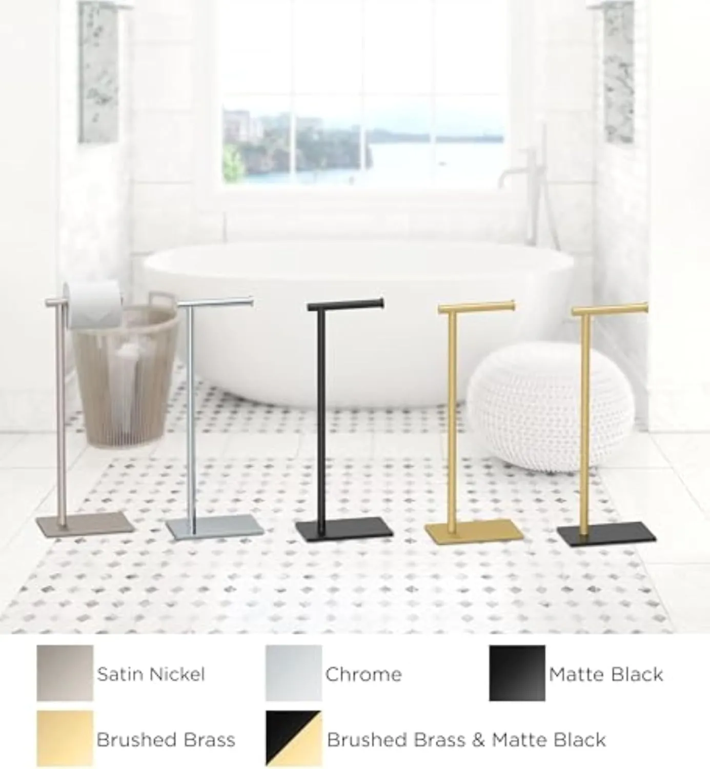 Gatco 1431C Modern Rectangle Base Freestanding Toilet Paper Holder, 21.25" Chrome with Weighted Base