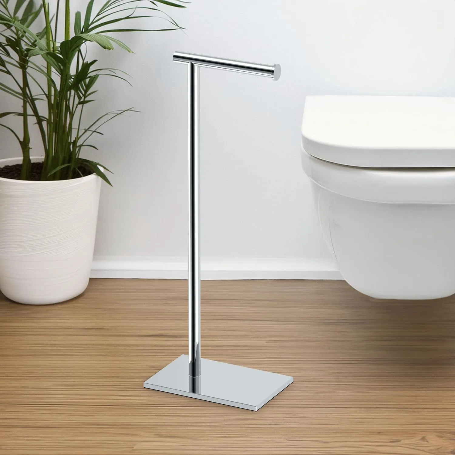 Gatco 1431C Modern Rectangle Base Freestanding Toilet Paper Holder, 21.25" Chrome with Weighted Base