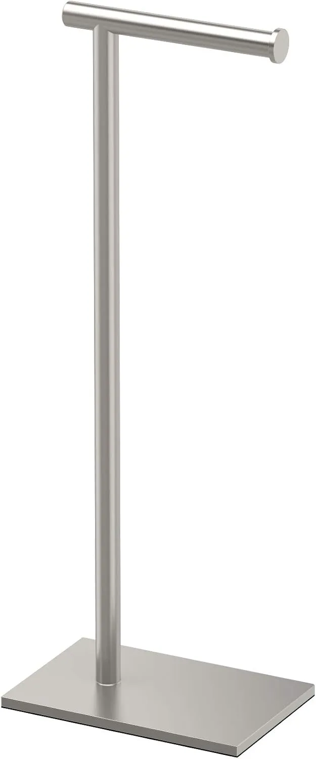 Gatco 1431SN, Modern Rectangle Base Freestanding Toilet Paper Holder, 22.25”, Satin Nickel/Free Standing Toilet Tissue Holder Stand with Weighted Base