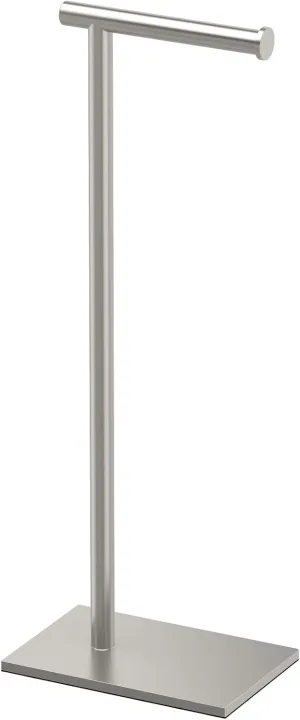 Gatco 1431SN, Modern Rectangle Base Freestanding Toilet Paper Holder, 22.25”, Satin Nickel/Free Standing Toilet Tissue Holder Stand with Weighted Base