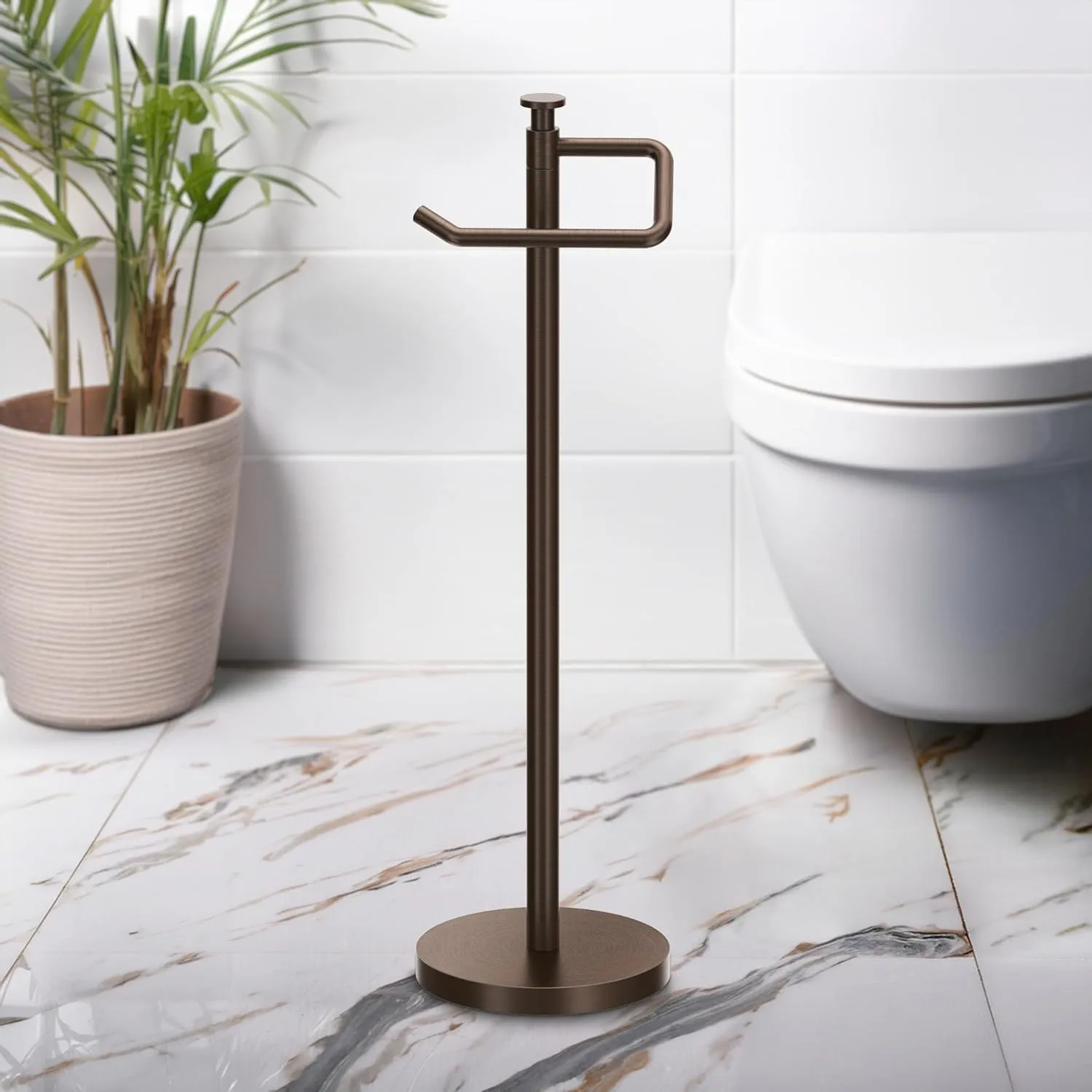 Gatco 1435BZ Standing Tissue Holder, 23.68", Bronze | Toilet Tissue Roll Holder Stand with Weighted and Padded Base for Bathroom