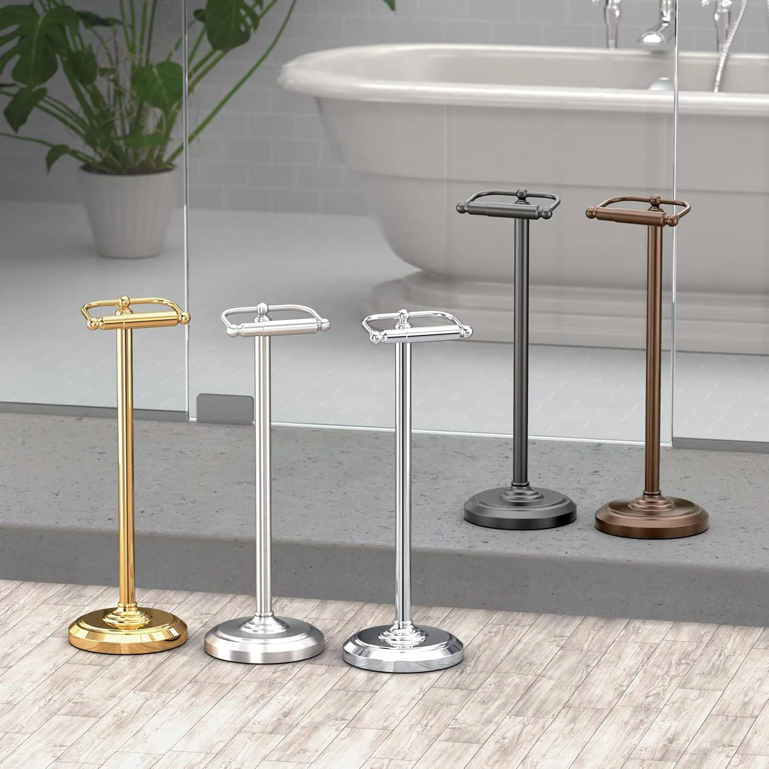 Gatco 1436MX, Freestanding Toilet Paper Holder, 22” H, Matte Black/Floor Standing Weighted Base Toilet Paper Holder Stand