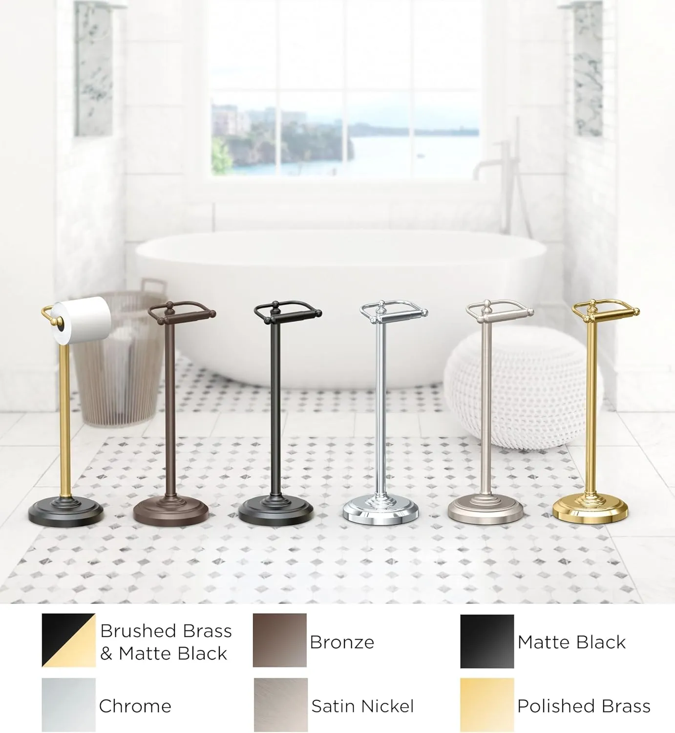 Gatco 1436MX, Freestanding Toilet Paper Holder, 22” H, Matte Black/Floor Standing Weighted Base Toilet Paper Holder Stand