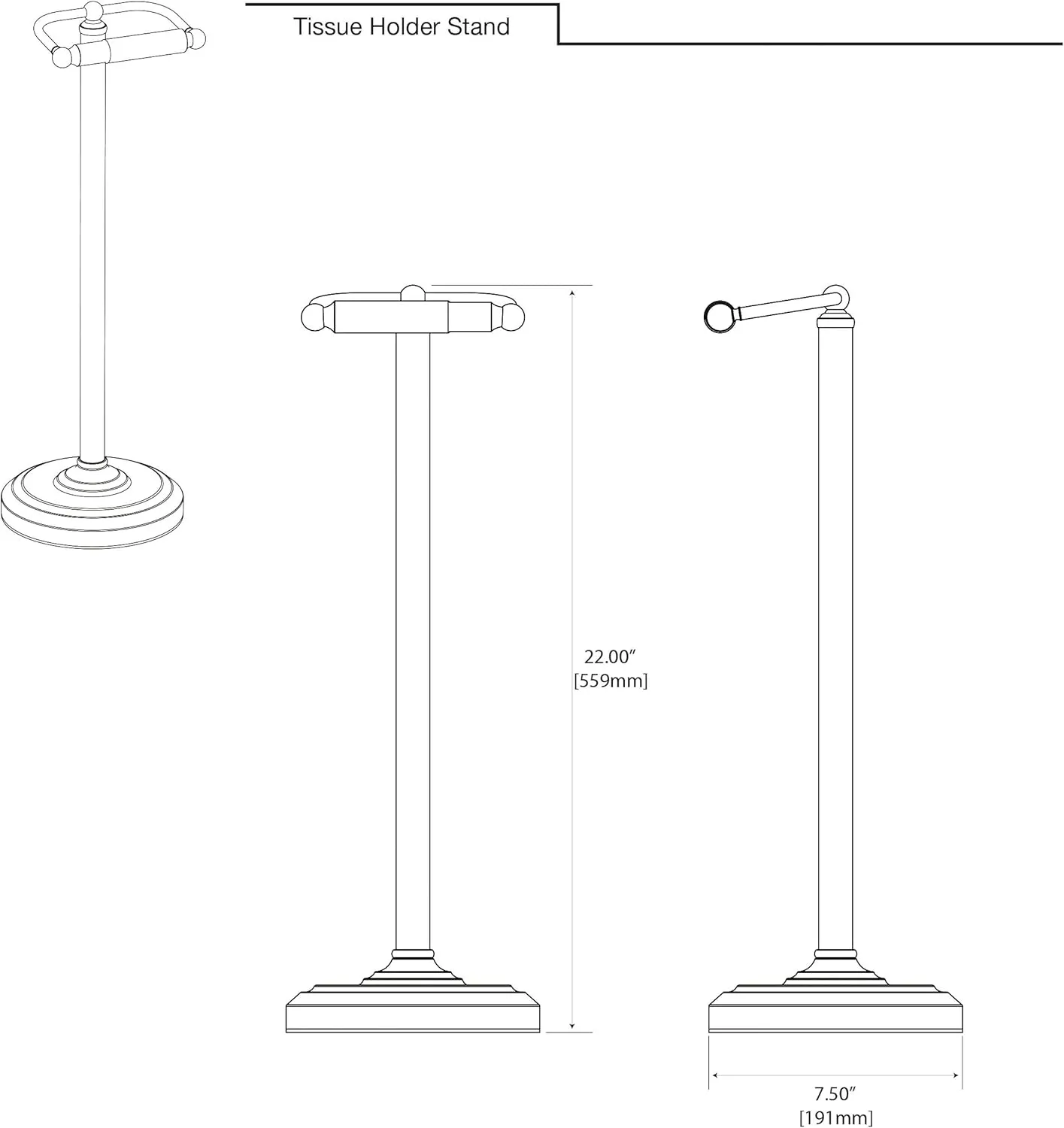 Gatco 1436MX, Freestanding Toilet Paper Holder, 22” H, Matte Black/Floor Standing Weighted Base Toilet Paper Holder Stand