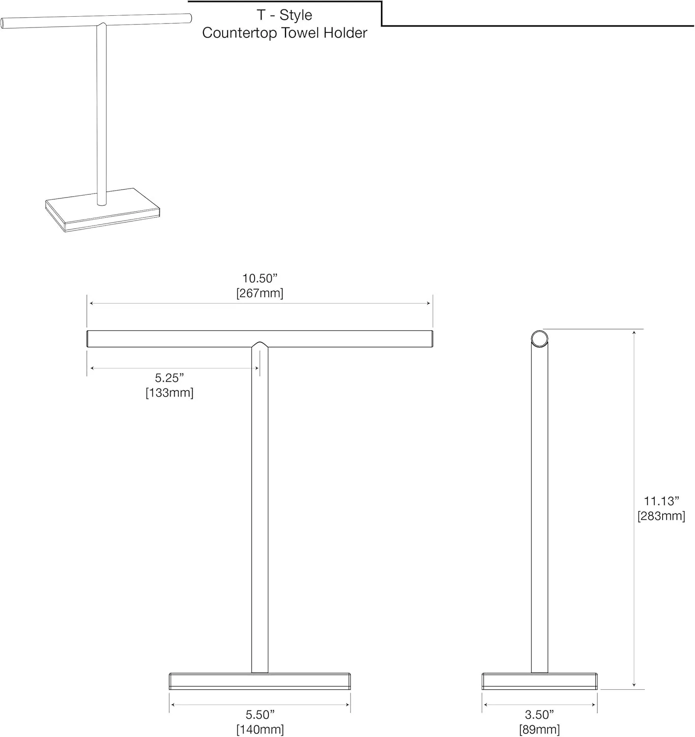 Gatco 1444W, Modern Rectangle Base Freestanding Countertop Towel Holder, Matte White / 10.50" W x 11.13" H T-Shape Style Countertop Hand Towel Holder for Bathroom, Kitchen/Fingertip Towel Rack