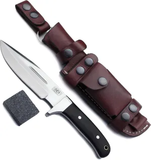 GCS Custom Handmade D2-Tool-Steel Large Black G10 Survival Tactical Hunting Fixed Blade Knife with Buffalo Hide Sheath GCS136