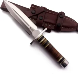 GCS Handmade Stacked Leather Handle D2 Tool Steel Tactical Hunting Knife with leather sheath Full tang blade designed for Hunting & EDC GCS 502