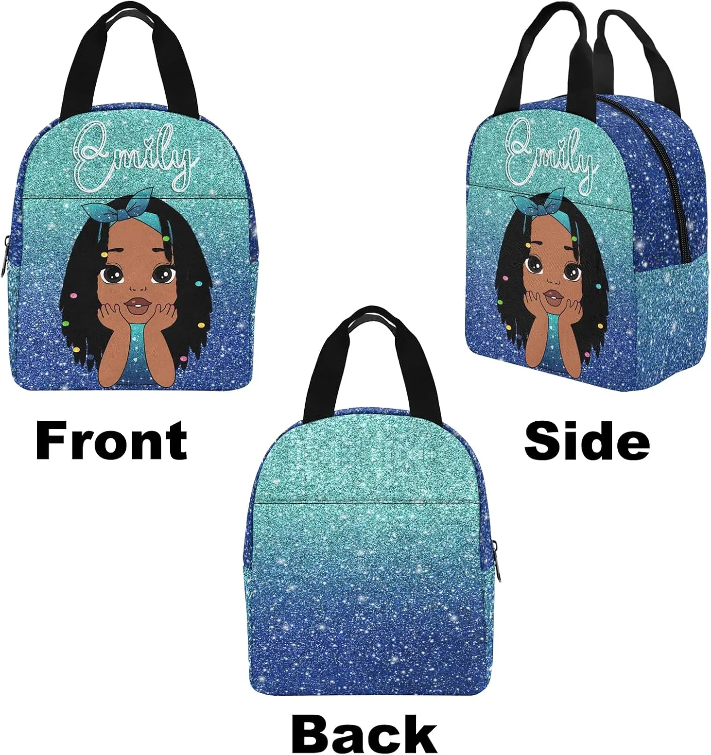 Generic Custom Kid's Backpack with Lunch Bag Box Pencil Pouch for Girls Blue Sparkle Personalized Name School Bag for Daughter Granddaughter 3 in 1 Bookbags Set Schoolbag for School Season, Design 05