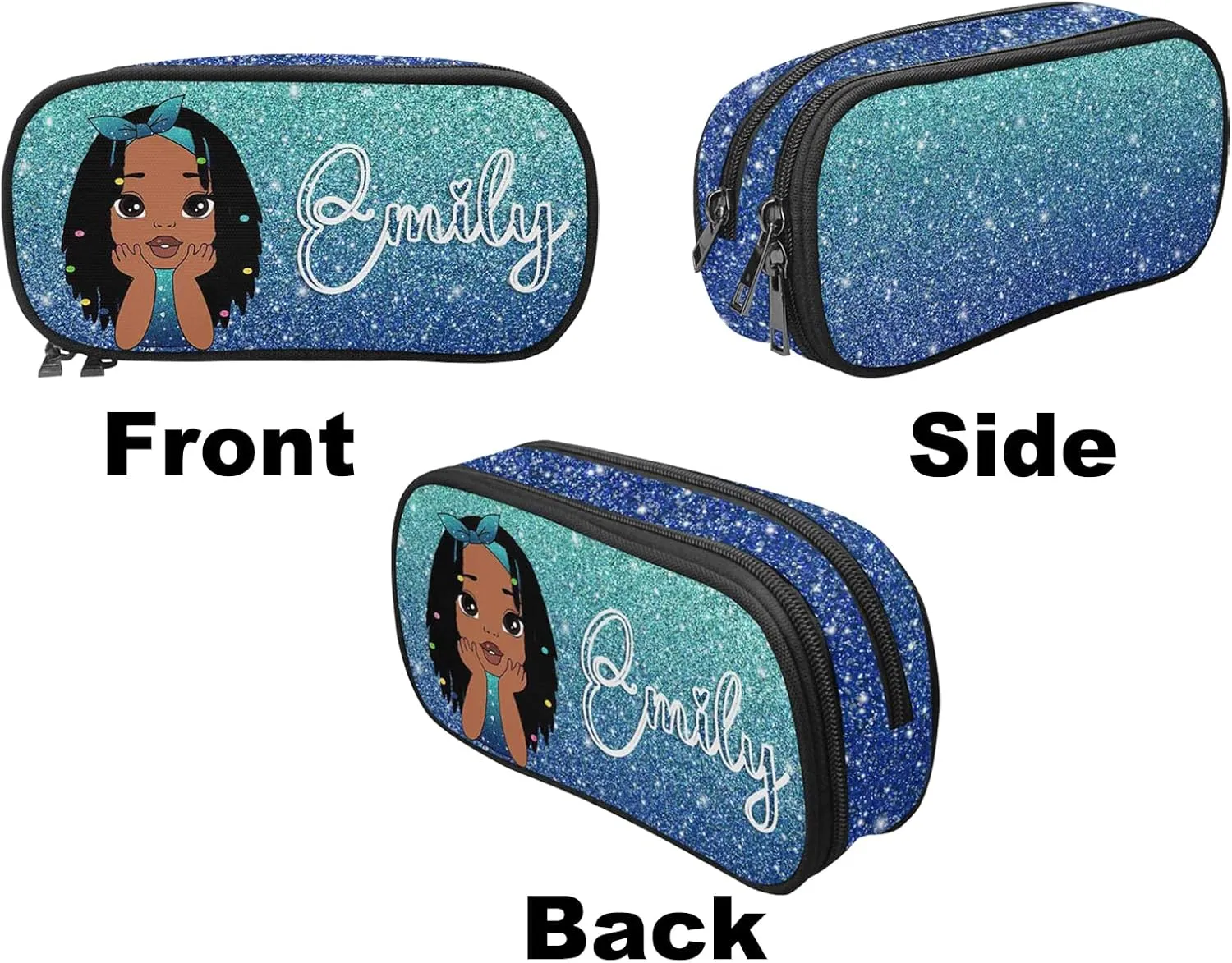 Generic Custom Kid's Backpack with Lunch Bag Box Pencil Pouch for Girls Blue Sparkle Personalized Name School Bag for Daughter Granddaughter 3 in 1 Bookbags Set Schoolbag for School Season, Design 05