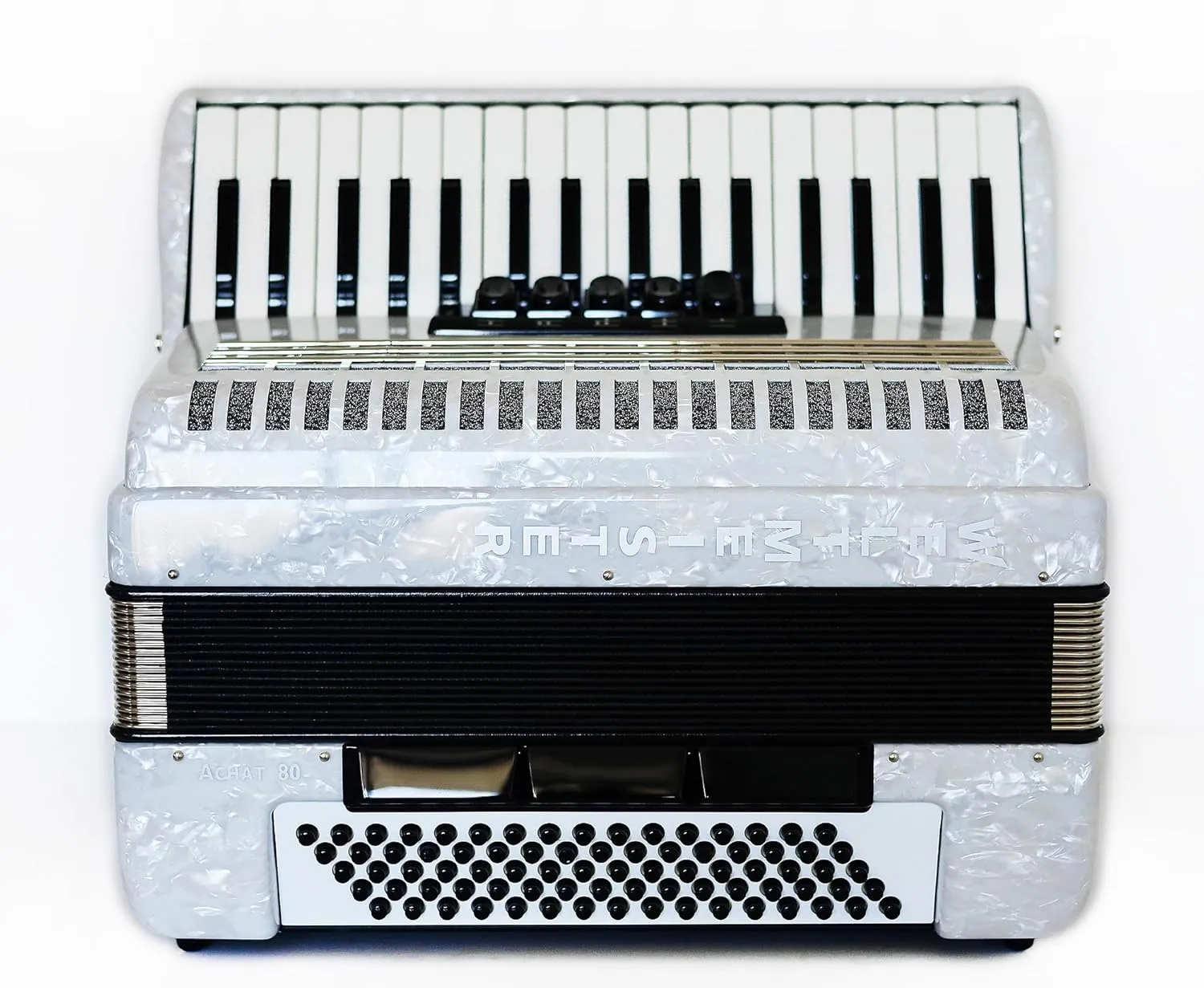 Generic New Weltmeister Achat 80 Piano Accordion made in Germany, 80 Bass buttons, Original New Straps and Case, Keyboard Accordian, White Pearl, Quality Musical Instrument