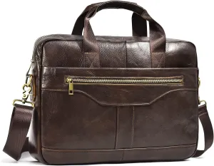 Genuine Leather Briefcase for Men, Laptop Computer Shoulder Bag With Strap, 15.6 Inch Business Travel Work Handbag